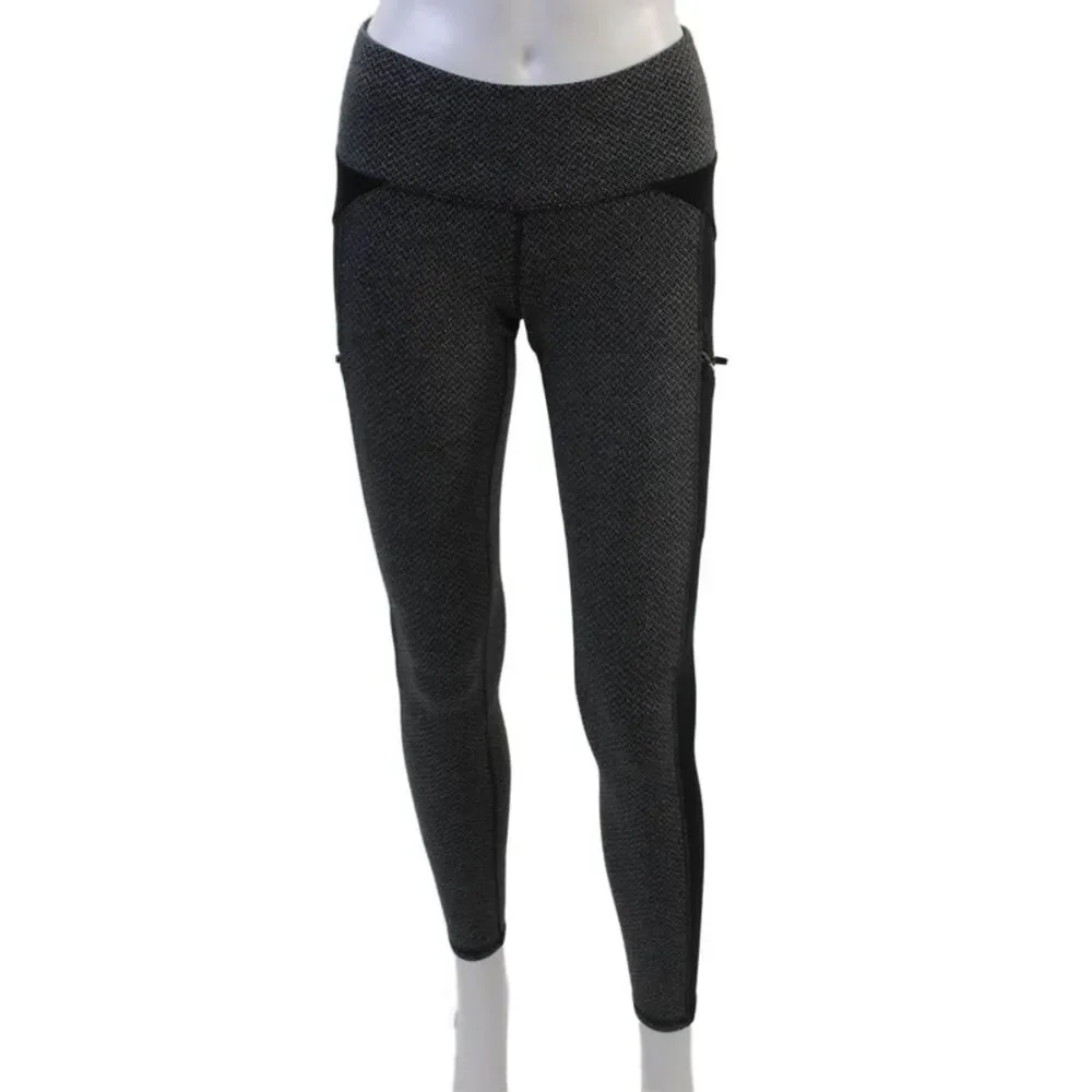 Athleta Womens Ankle Leggings Black Herringbone Zip Size XS